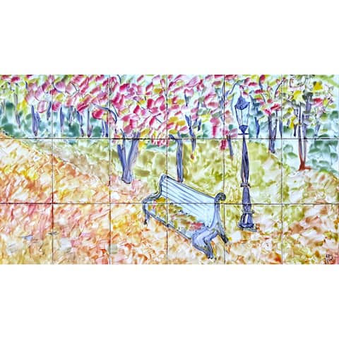 36in x 18in Floral Backsplash Mosaic 18pc Tile Ceramic Wall Mural