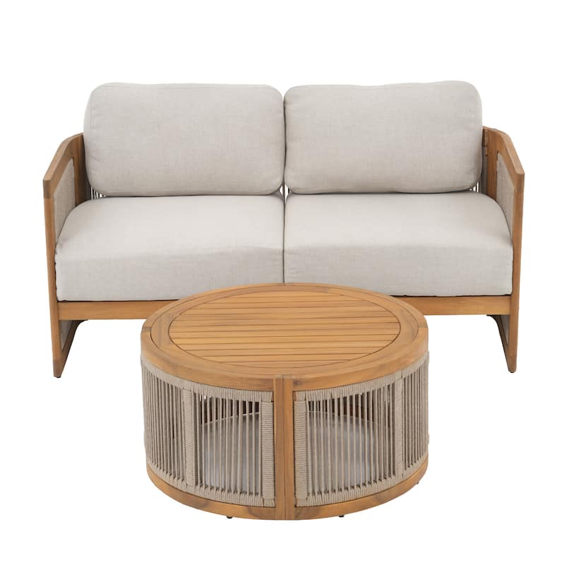 Outdoor 2-personWooden Conversation Sofa Set