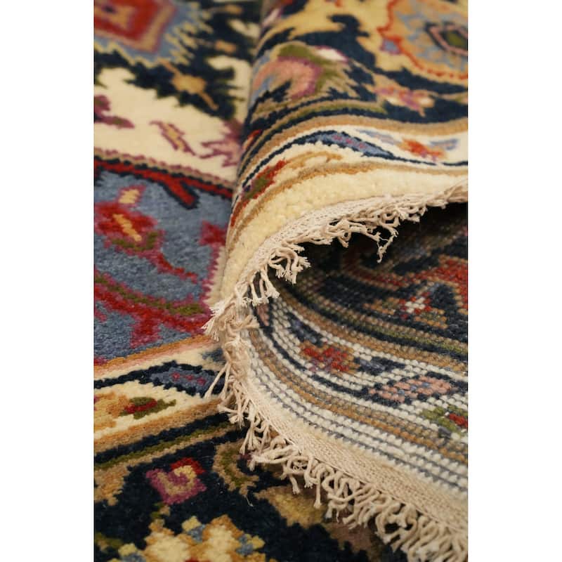 Hand Knotted Oriental 100% Wool Carpet Traditional Medallion Beige & Ivories Heriz (serapi) Area Rug - 9' 11'' X 7' 10''