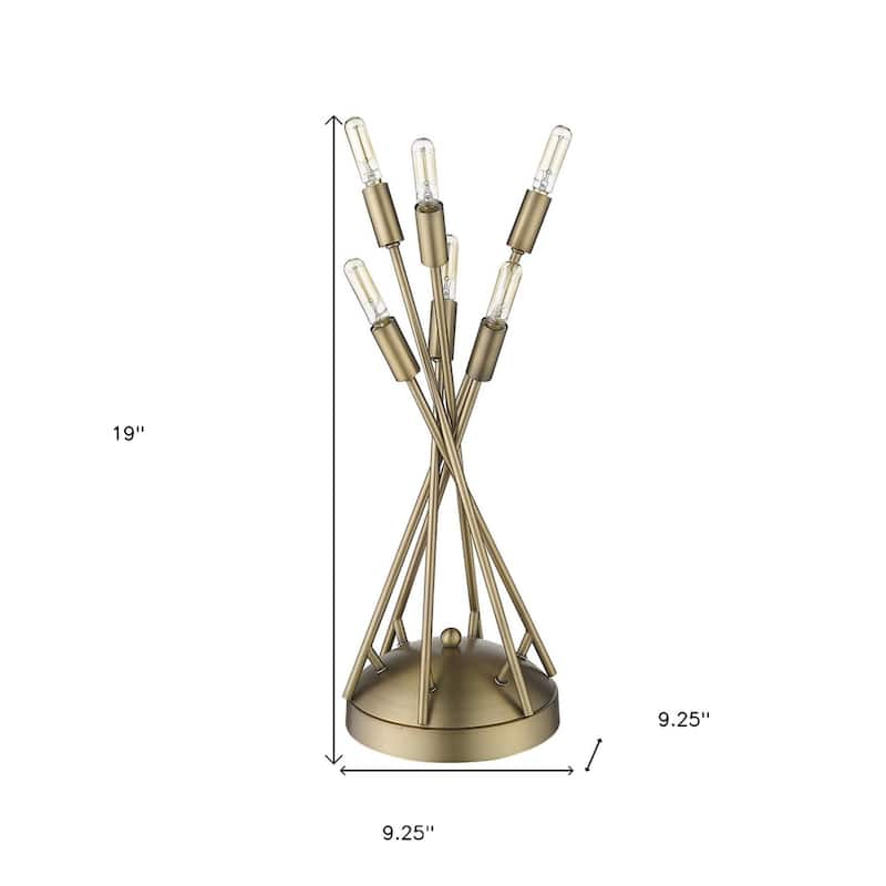 19" Brass Metal Six Light Table Lamp with Globe Glass Shade - 9.25” x 9.25” x 19”