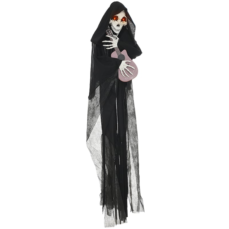 4.3' Outdoor Halloween Decoration Animatronic Guitar playing Grim Reaper Sound Motion Activated Light Up Eyes Guitar Music - Multi