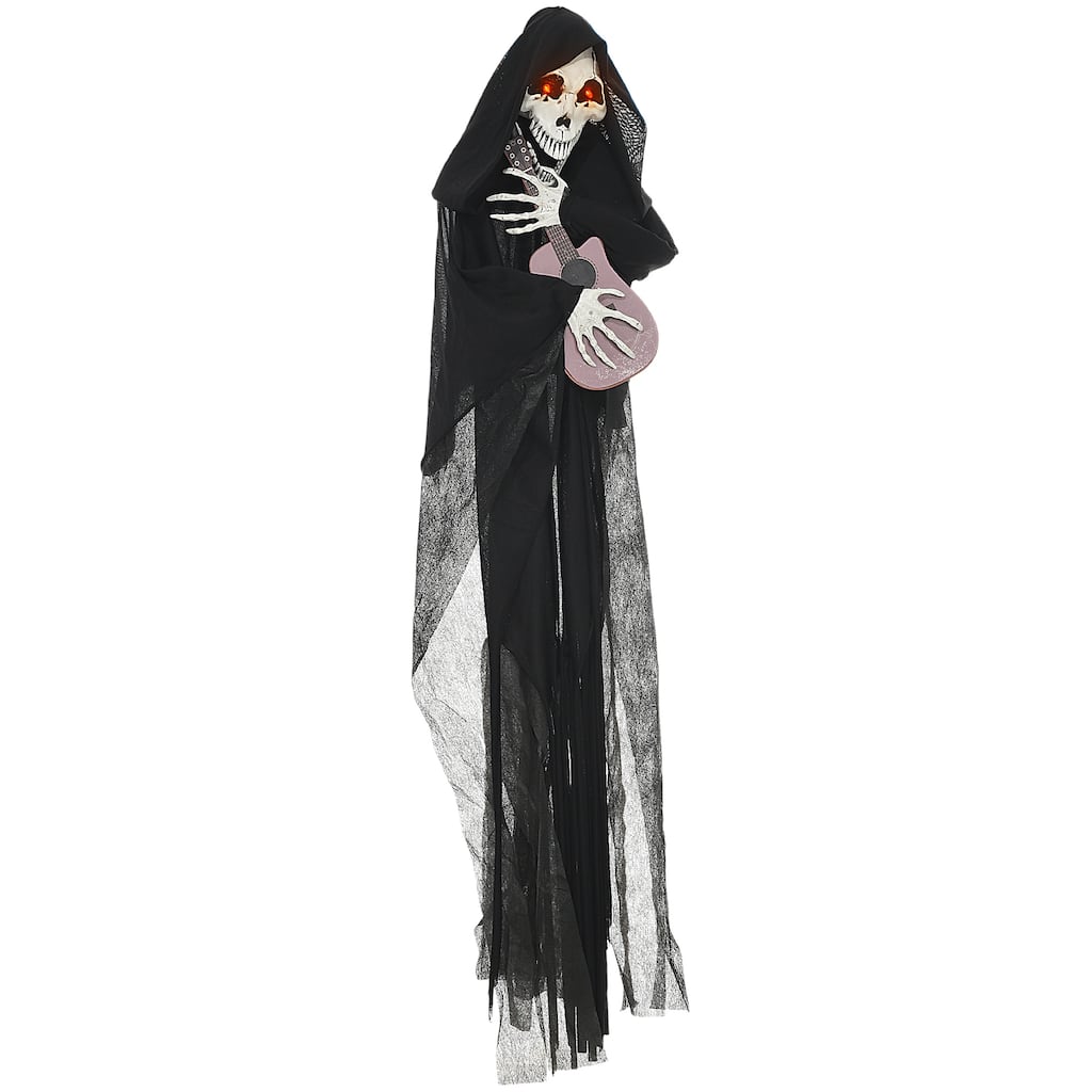4.3' Outdoor Halloween Decoration Animatronic Guitar playing Grim Reaper Sound Motion Activated Light Up Eyes Guitar Music