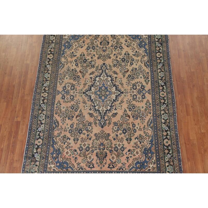 Hand Knotted Oriental 100% Wool Carpet Traditional Floral Peach Hamedan Area Rug - 9' 10'' X 6' 11''