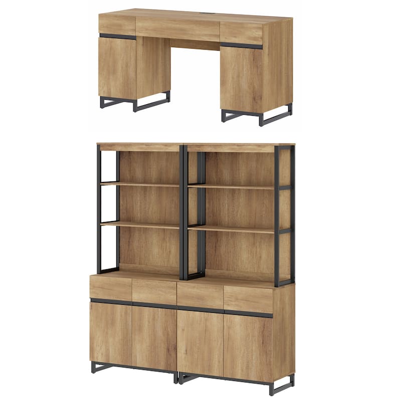 WAMPAT 59" Modern Executive Desk with Charging Station & Storage Cabinet + 72" Tall Bookcases.