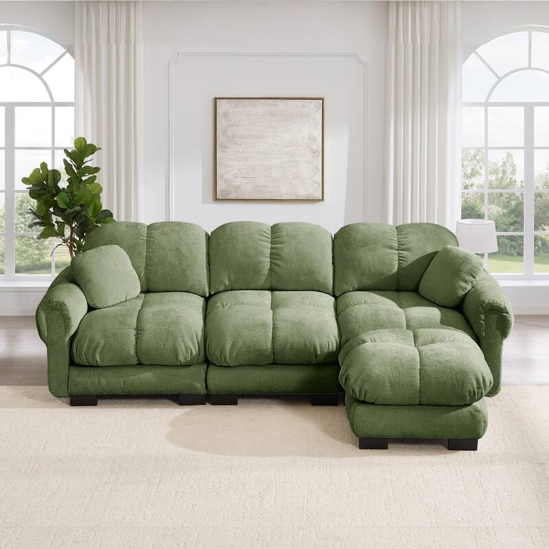 103.9" Modular Chenille Sectional Sofa with Pillows and Quilted Cushions