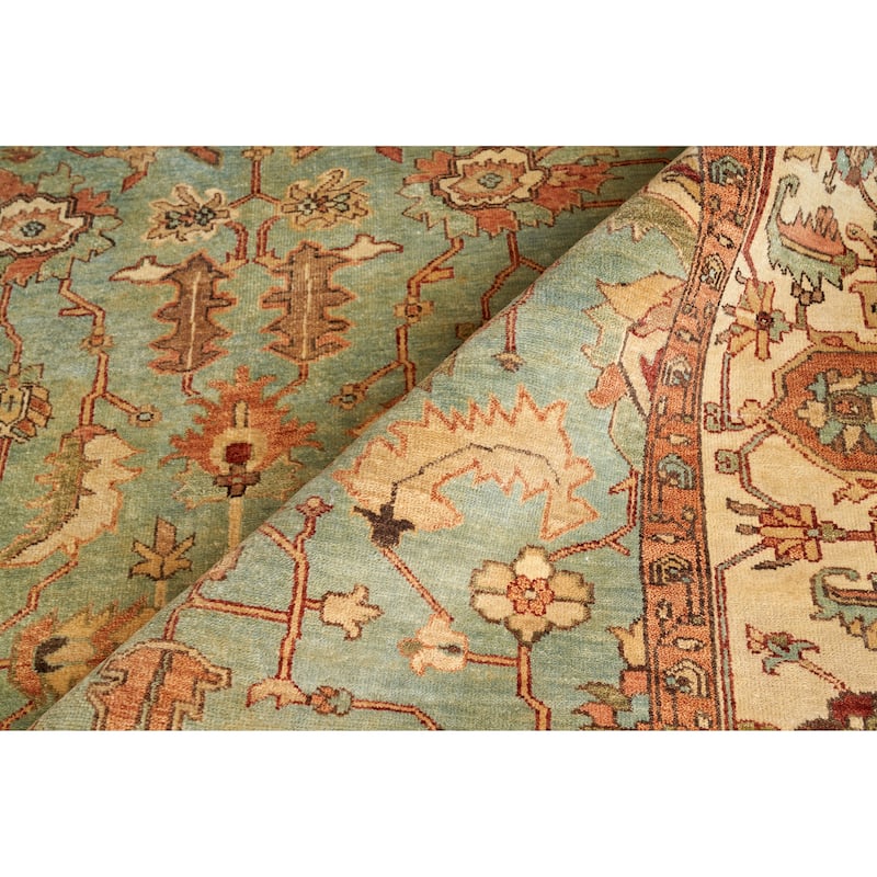EXQUISITE RUGS Antique Weave Serapi Hand-knotted New Zealand Wool Light Blue/Ivory Area Rug.