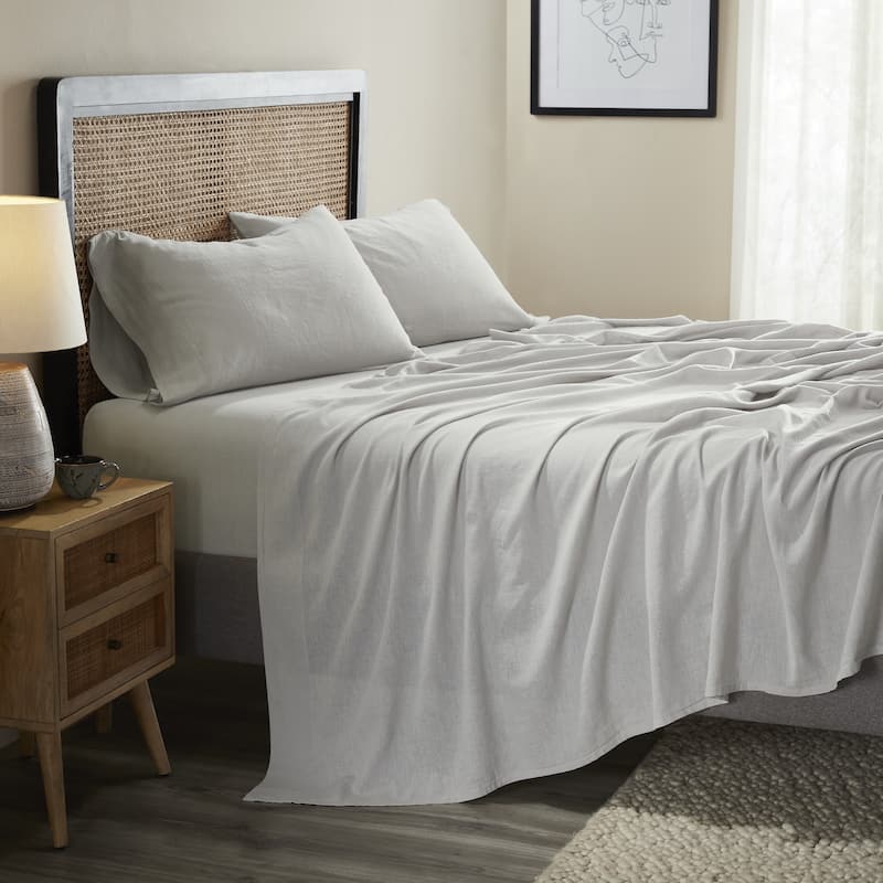Superior Cotton Linen Garment Washed Deep Pocket Bed Sheet Set - Queen - Silver