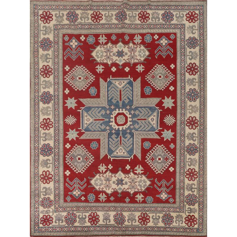 Geometric Red Kazak Oriental Area Rug Wool Carpet - 8'0" x 9'9"