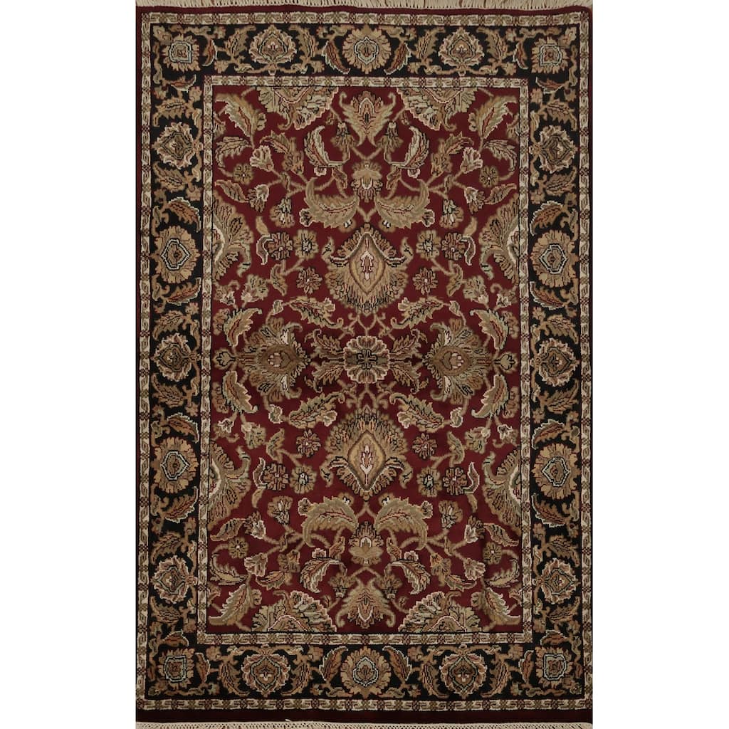 Hand Knotted Oriental 100% Wool Carpet Traditional Floral Red Agra Area Rug - 6' 1'' X 4' 0''
