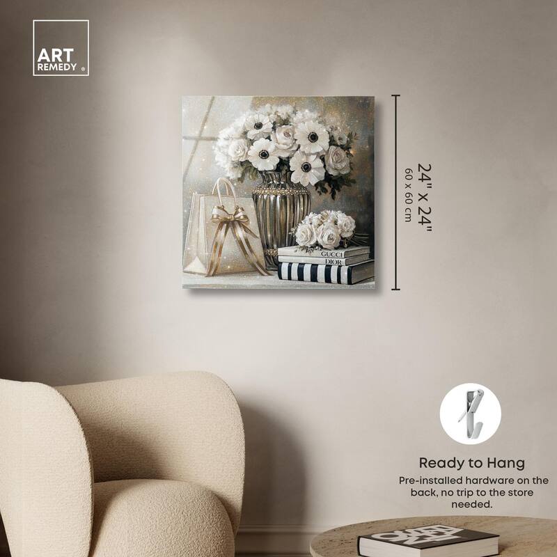 Elegant Flowers Books Neutral Acrylic by Art Remedy, Ready to Hang