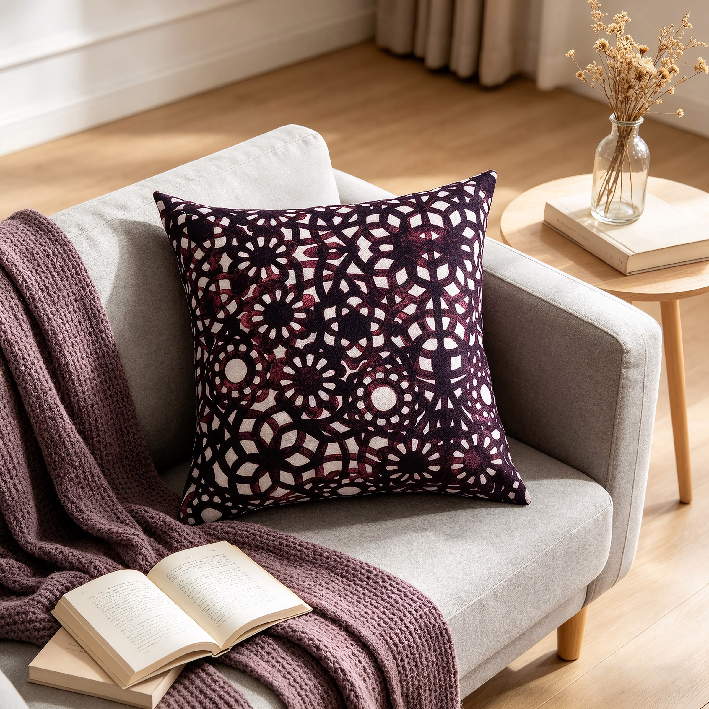 StyleCraft Wyatt Abstract Shadow Lace Abstract Pillow - Ink Black, Blush & Soft Ivory