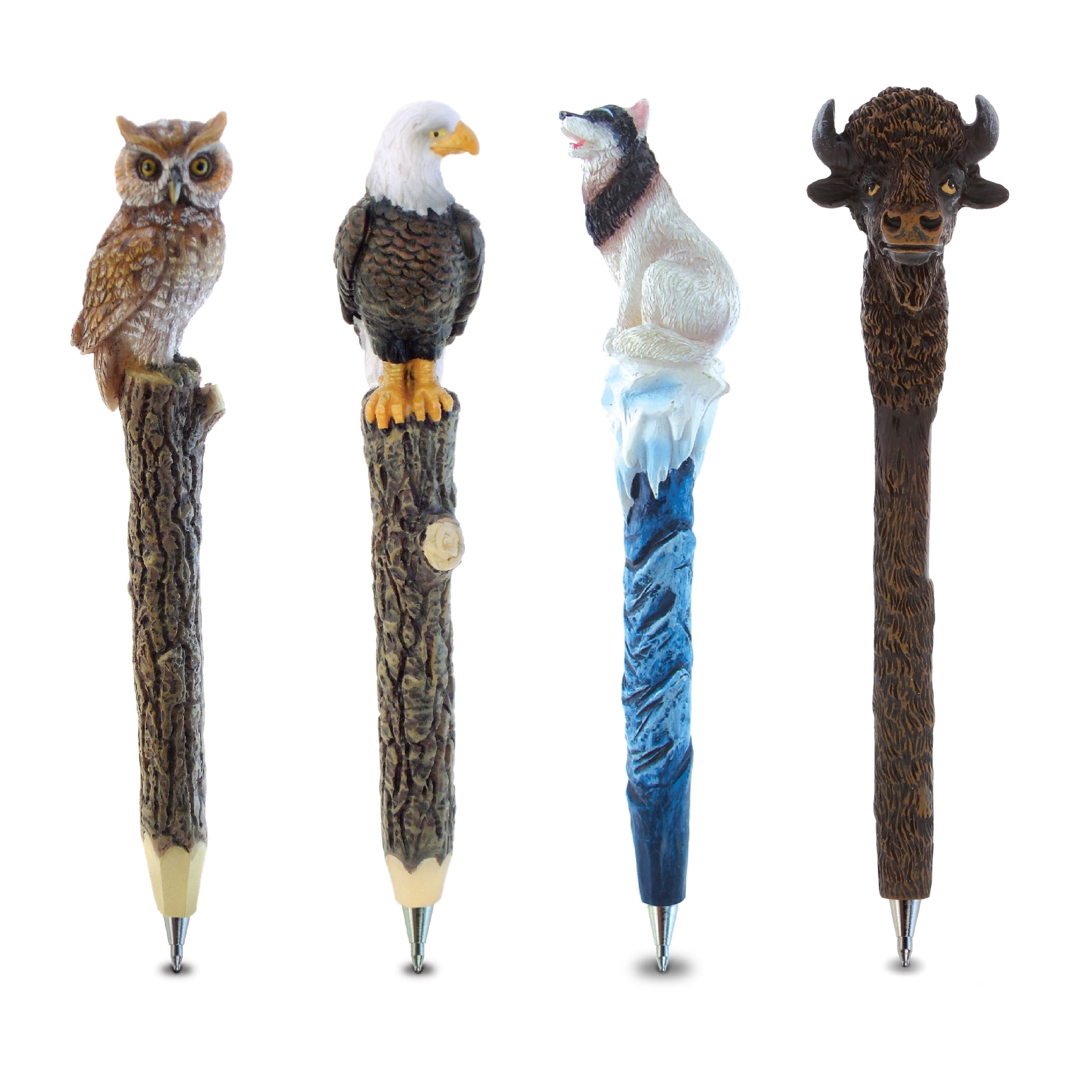 Planet Pens Bundle of Owl, Eagle, Wolf, Bison Novelty Ballpoint Pens