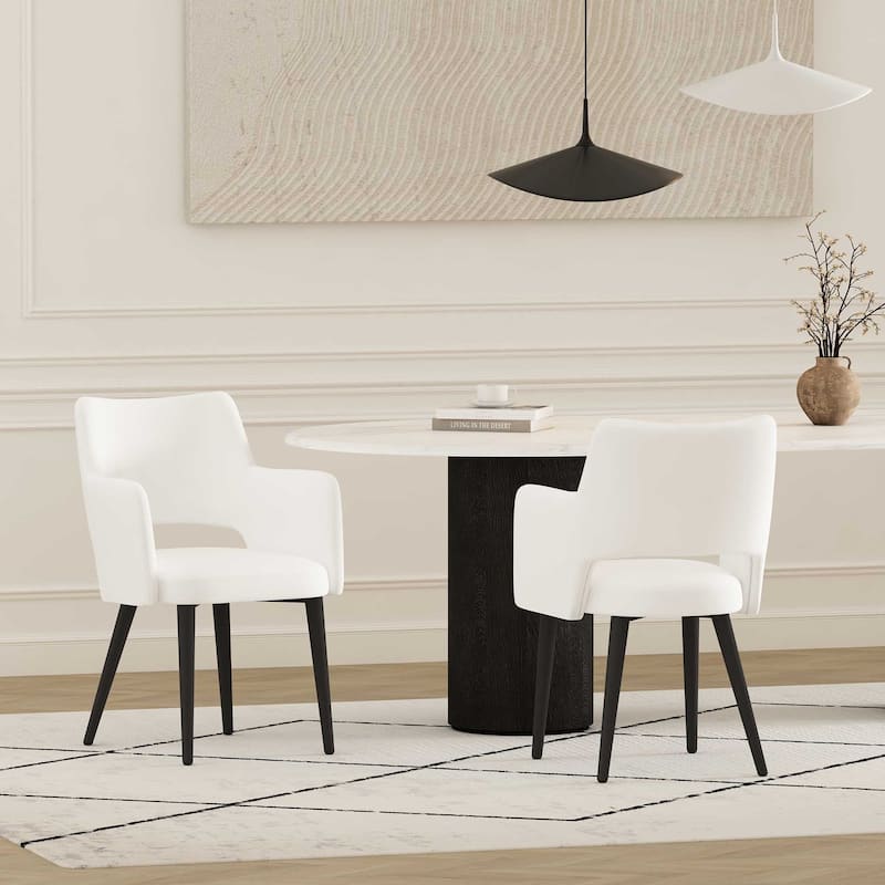 Manhattan Comfort Tremont Leatherette Dining Arm Chair with Metal Legs - Set of 2 - White