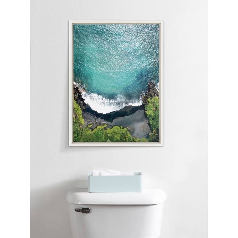 Kate and Laurel Sylvie Maui Black Sand Framed Canvas by Rachel Bolgov