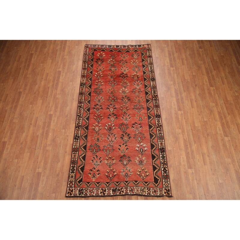 Hand Knotted Oriental 100% Wool Carpet Traditional All-Over Red Qashqai Area Rug - 9' 10'' X 4' 8''