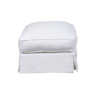 32" White Performance Fabric Slipcover Ottoman