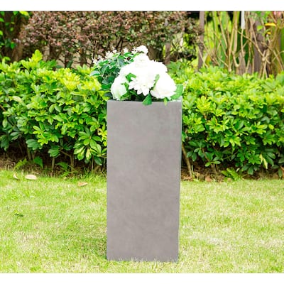 28"H Square Natural Concrete/Fiberglass Indoor Outdoor Modern Seamless Tall Planter - 14"W x 14"L x 28"H