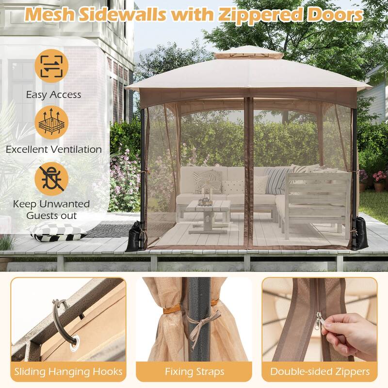 Costway 10 X 10/12 FT Patio Gazebo with Netting Walls 4 Sandbags