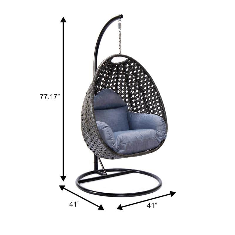 LeisureMod Charcoal Single Seater Rattan Wicker Egg Swing Hanging Chair for Indoor Outdoor Patio Porch Backyard Garden