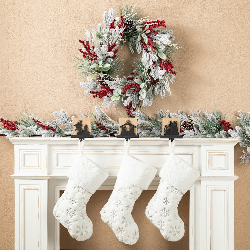 Glitzhome 5.25"H Set of 3 Christmas Metal Nativity Scene Stocking Holder