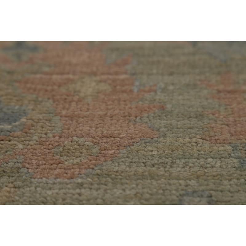 Vegetable Dye Green Oushak Turkish Runner Rug Handmade Wool Carpet - 3'2" x 12'0"