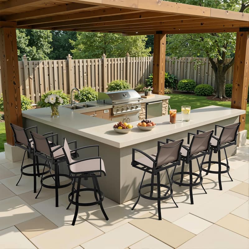 Outdoor All-weather Swivel Aluminum Bar Stools Sunbrella - Augustine Ashe - 6PC