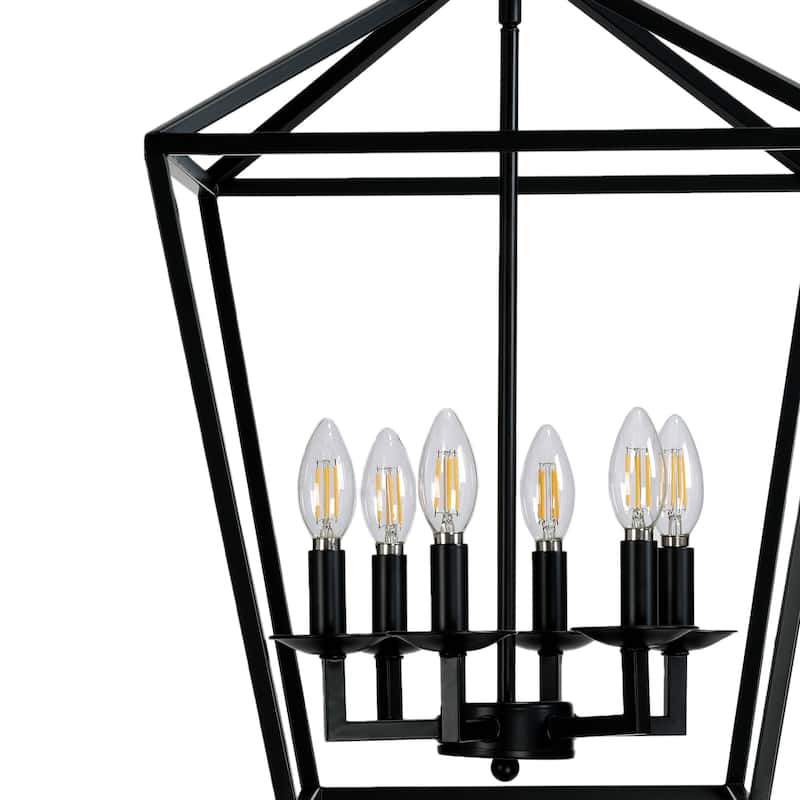 6 Matte Black Light Pendant - 16"x16"x24"