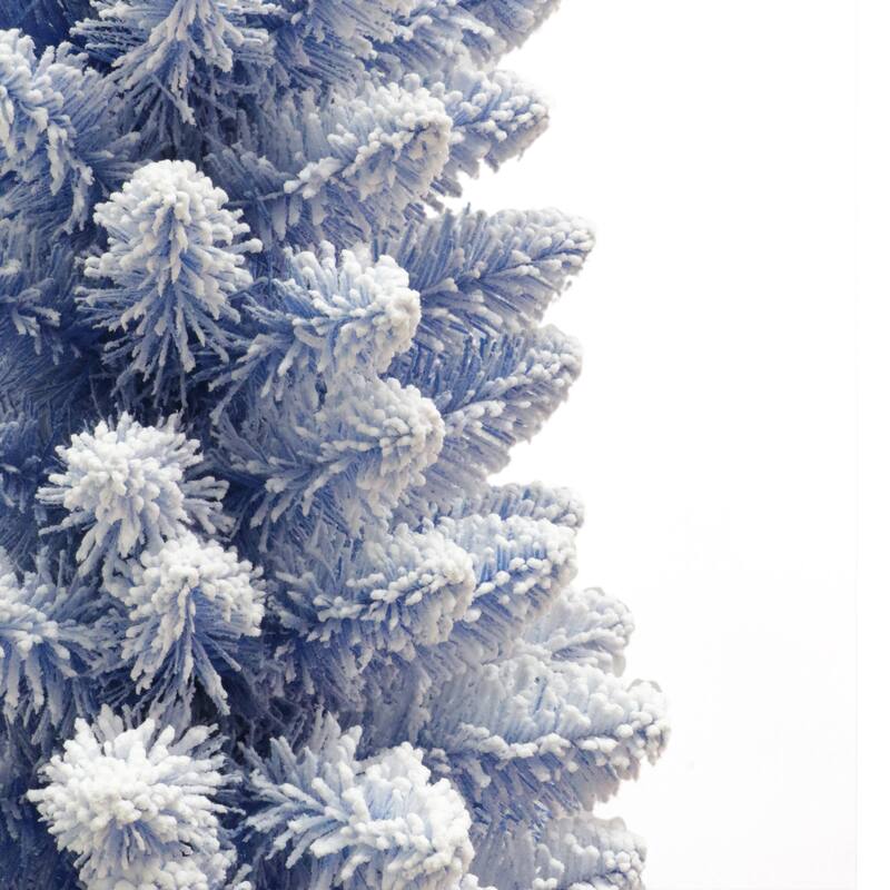 Puleo International 6.5 ft. Pre-lit Flocked Fashion Blue Pencil Artificial Christmas Tree