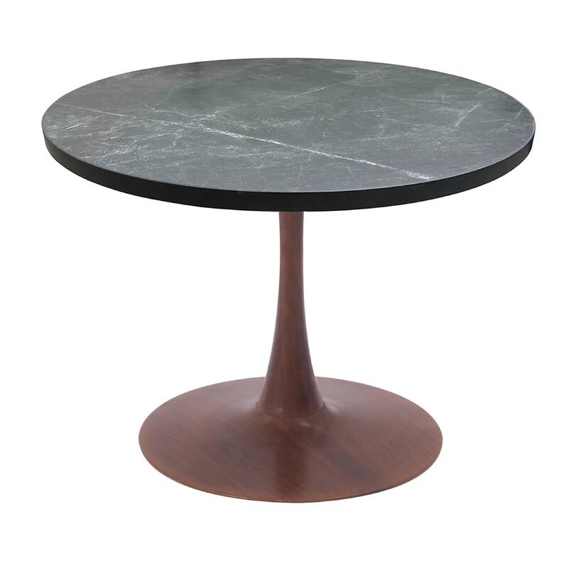 Bristol Round Dining Table 36 in. MDF Tabletop in Walnut Steel Pedestal Base for Modern Kitchen and Dining Room