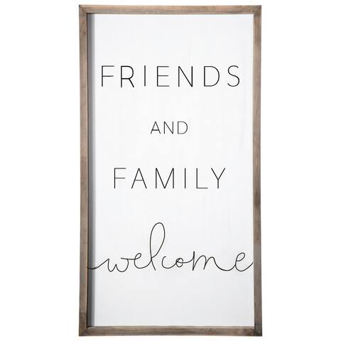 43 Inch Rectangular Wall Art Plaque, Friends and Family, Brown, White