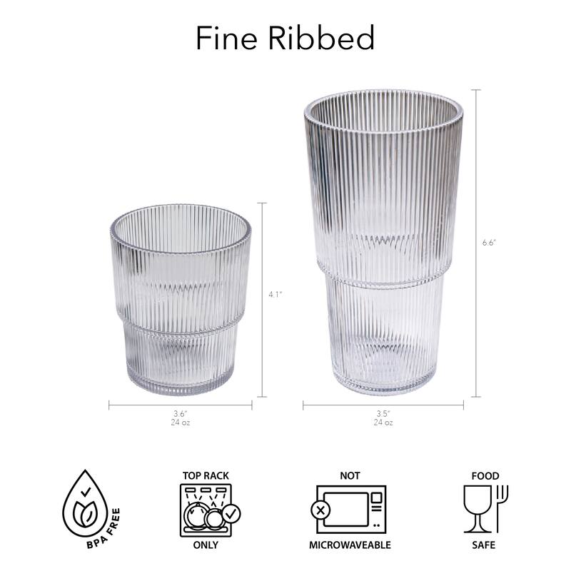 Abode Homewares Fine Ribbed Acrylic Drinking Glass - Set of 6