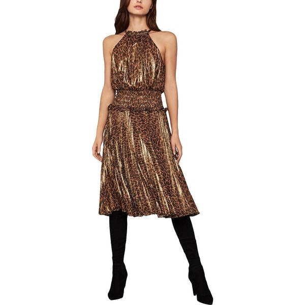 BCBGMAXAZRIA Womens Metallic Animal Print Midi Dress - Bronze - Leopard Skin. Opens flyout.