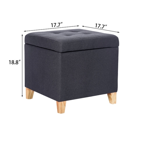 dimension image slide 9 of 15, Adeco Bonded Leather Storage Ottoman Square Tufted Cube Footstool