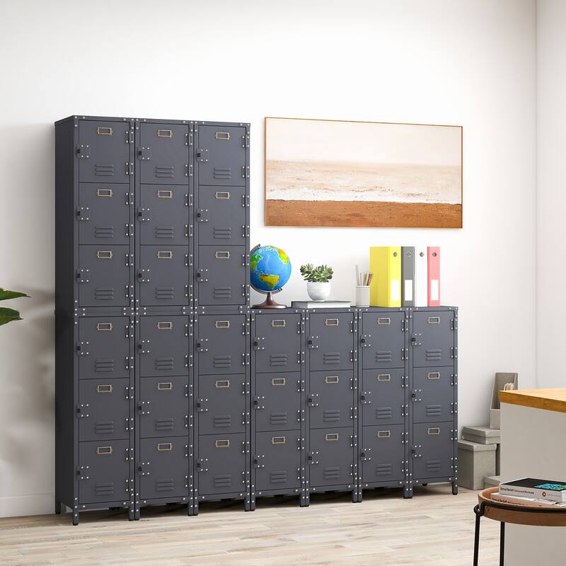 Gymax Metal Storage Locker 40'' Industrial Cabinet w/ 3 Lockable Doors