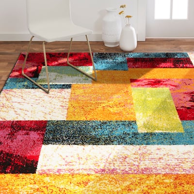 Home Dynamix Splash Scarlet Contemporary Geometric Area Rug