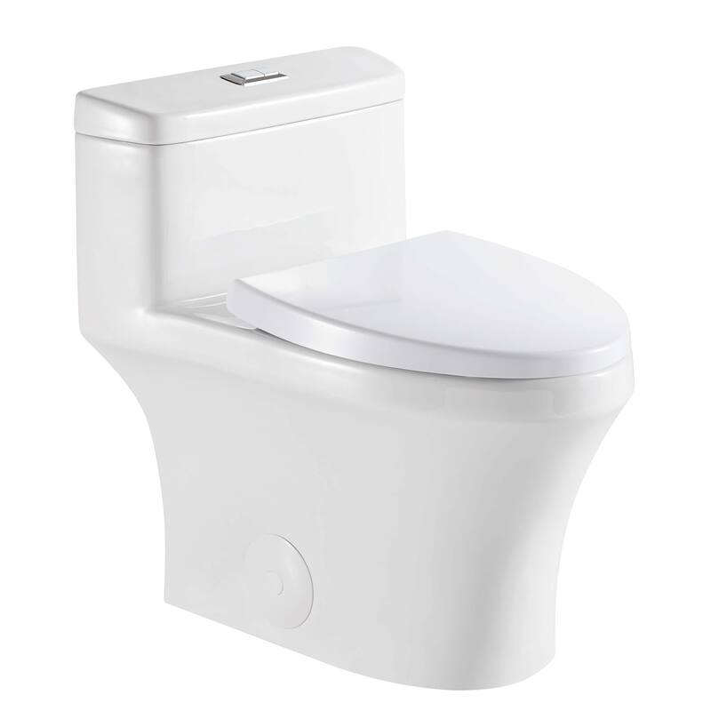 Fine Fixtures Dual-Flush One-Piece Toilet With High-Efficiency Flush, 12" Rough-in, Elongated bowl - White