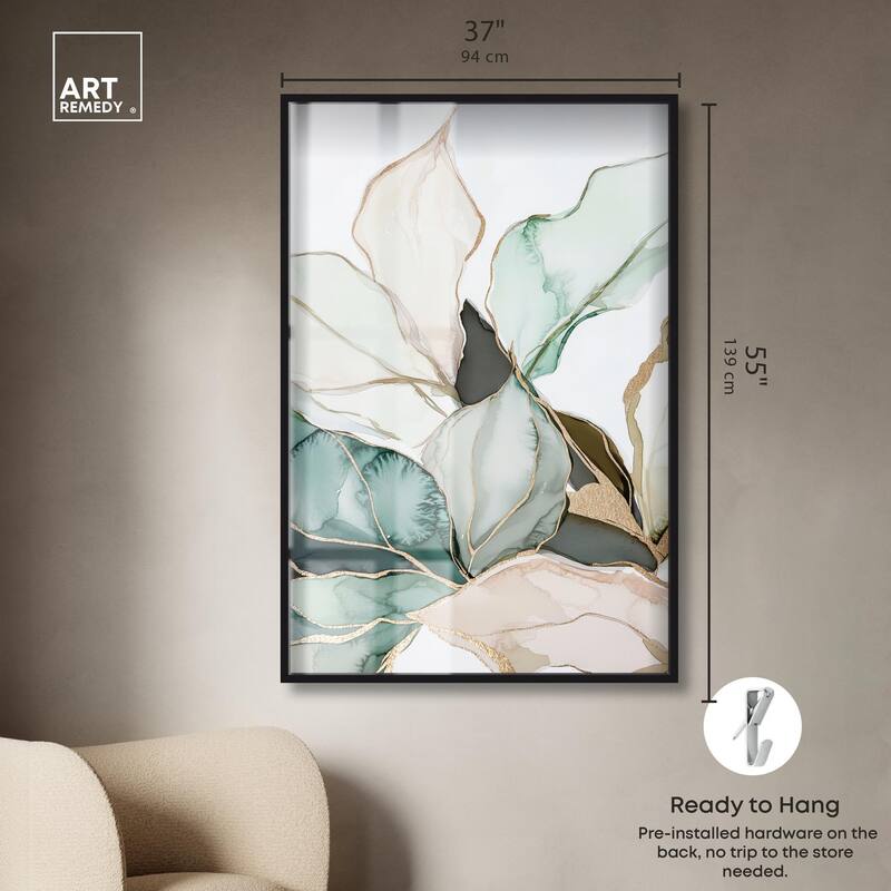 Pastel Leaves with Gold III Shadowbox by Art Remedy
