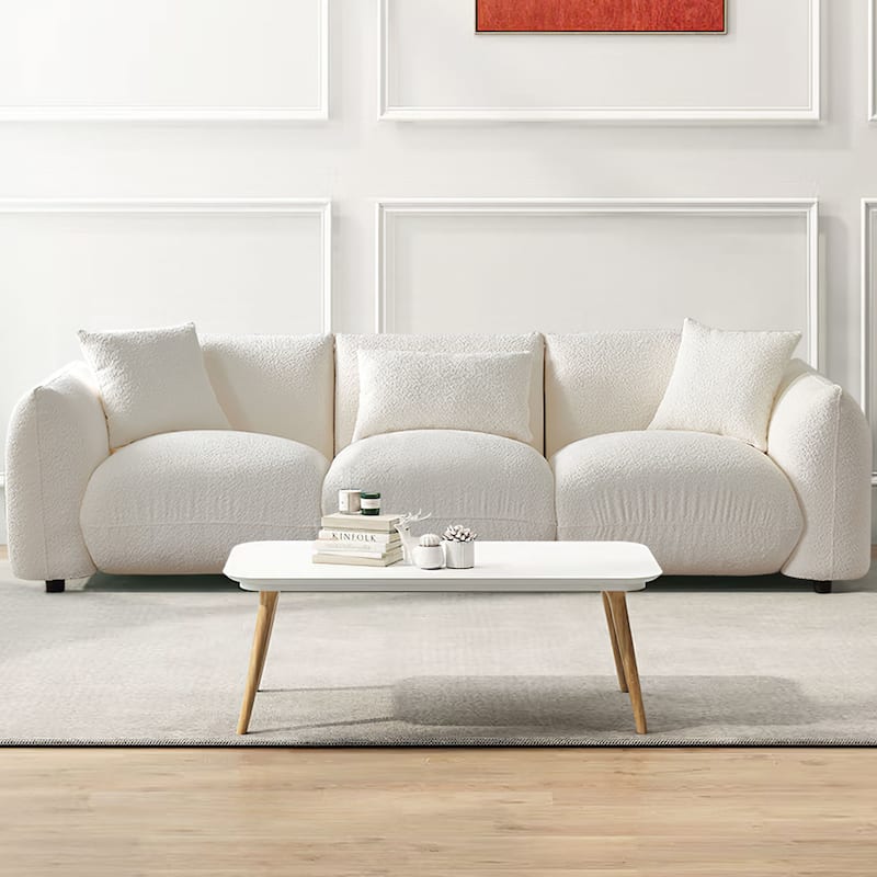 Upholstered Comfortable Soft Lamb Down White Sectional Sofa Couch with Ottoman