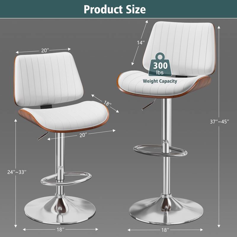 Swivel Adjustable Height Counter Stools, Bar Stools with Backs - 20