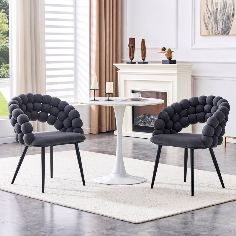 Set of 2, Velvet Dining Chairs with Metal Legs, Modern Accent Chairs for Dining Room & Kitchen