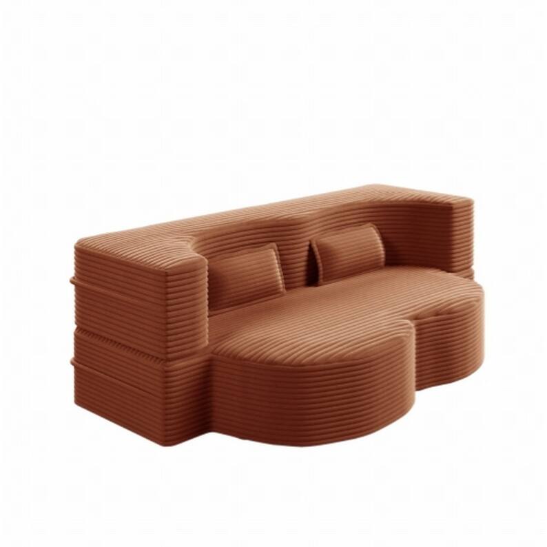Modern 78" Full Size Convertible Corduroy Foam-Filled Sleeper Sofa,Modern Floor Sofa with 2 Pillows