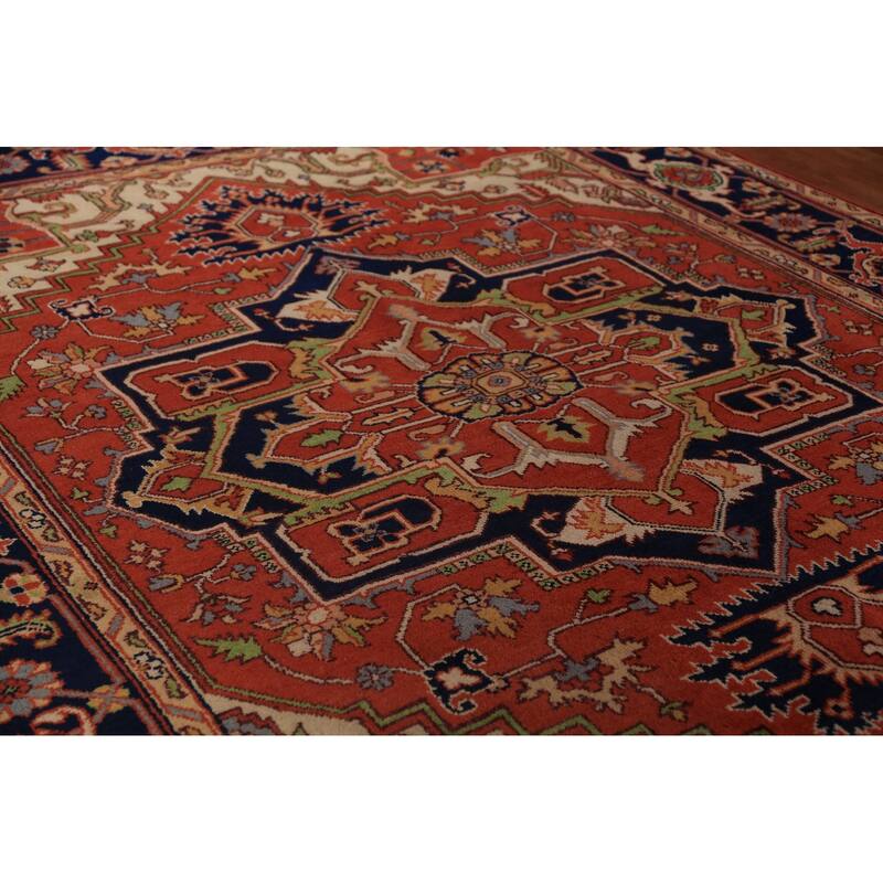 Orange Medallion Heriz Serapi Indian Area Rug Handmade Wool Carpet - 9'0"x 11'11"