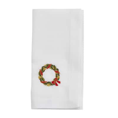 Embroidered Table Napkins With Wreath Design (Set of 4) - 20"x20"