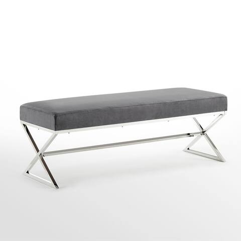 Della Entryway Velvet Bench with Gold or Chrome X-Legs