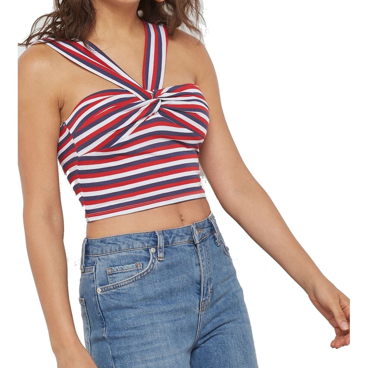 Shop Topshop Red Womens Size 8 Eu 40 Halter Striped Twisted Crop