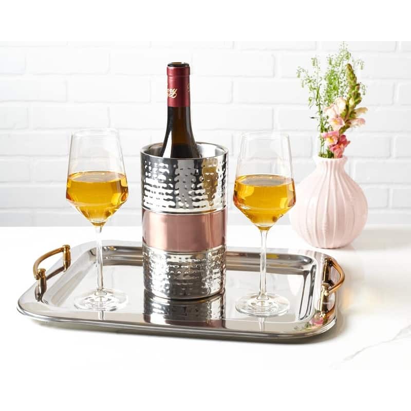 Sol Living Stainless Steel Rectangular Serving Tray with Handle - 16.5" x 13" x 2.8"