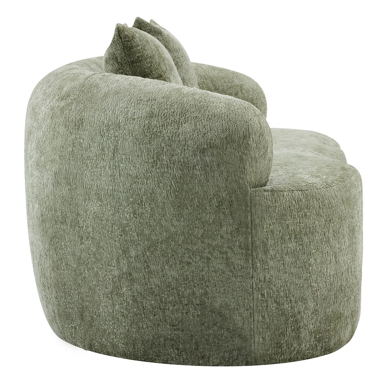 Beige Curved Loveseat Sofa With Round Armrest, Compression Couch With 2 Pillows, Cream Couch For Small Space