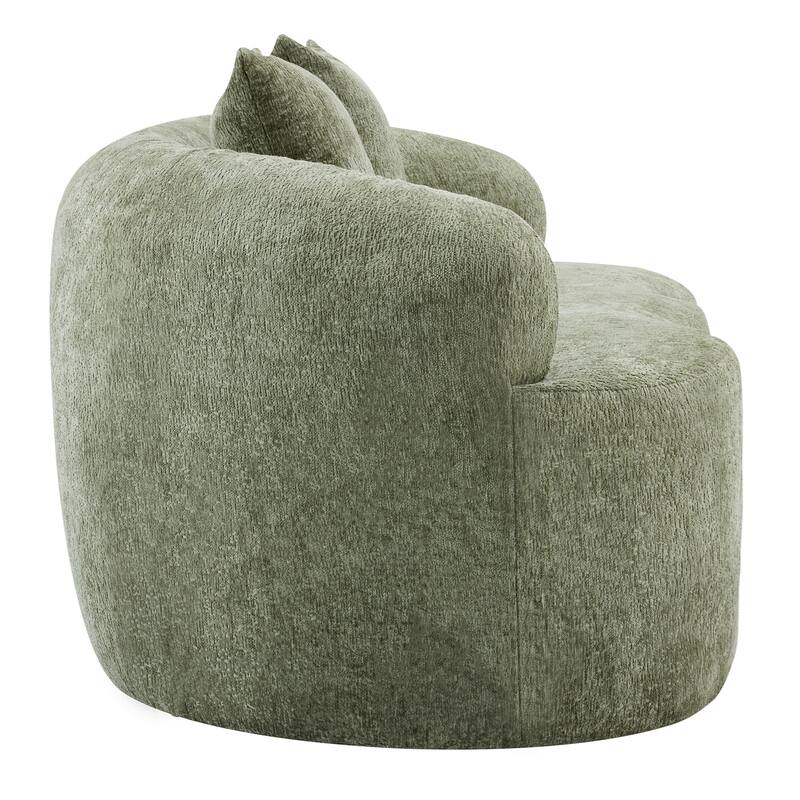 Roomfitters Green Curved Loveseat Sofa with Round Armrest, Compression Couch with 2 Pillows for Living Room & Bedroom