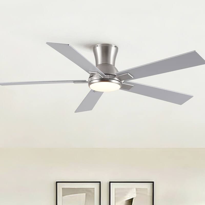 52" Modern Brushed Nickel Finish Reversible Quiet Motor Ceiling Fan with Light and Remote Control