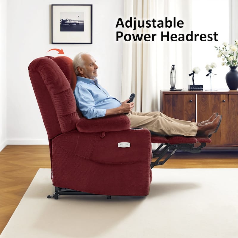 MCombo Large Dual Motor Power Lift Recliner Chair with Massage and Dual Heating for Elderly People, Faux Leather